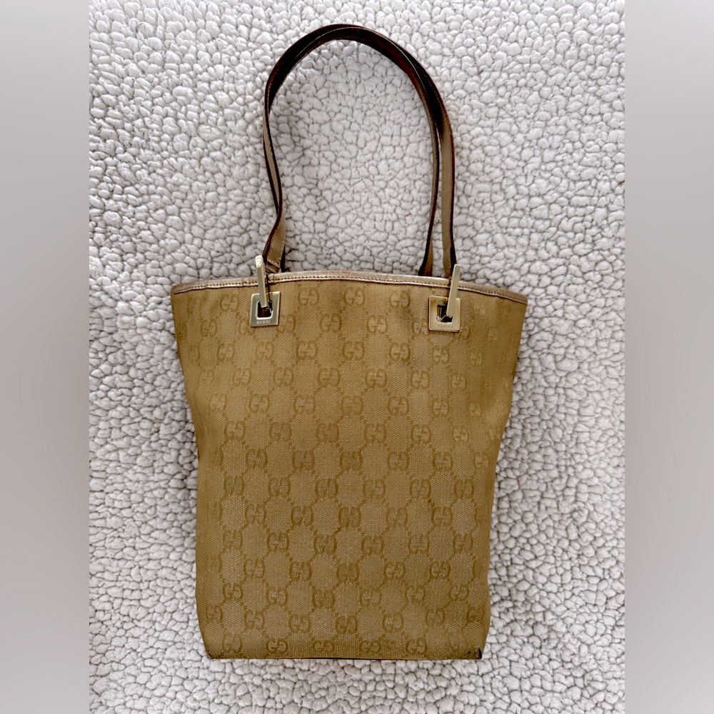 Gucci Gold GG Canvas and Leather Tote